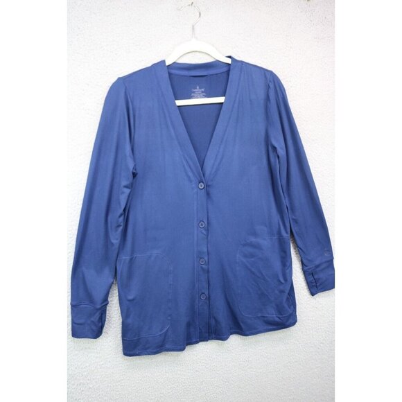 Cuddl Duds Flexwear Long Sleeve Button Up Cardigan-Size Small-Thumb Holes-Pocket - Picture 1 of 10